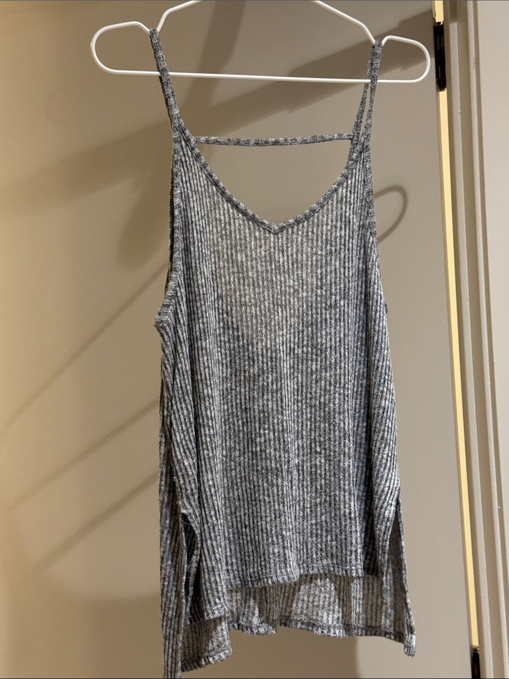 Express Gray Ribbed V-Neck Cami with Thin Straps